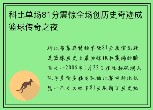 科比单场81分震惊全场创历史奇迹成篮球传奇之夜